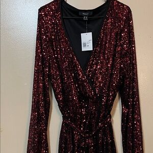 Forever 21 Burgundy Sequin Long Sleeve Wrap Dress